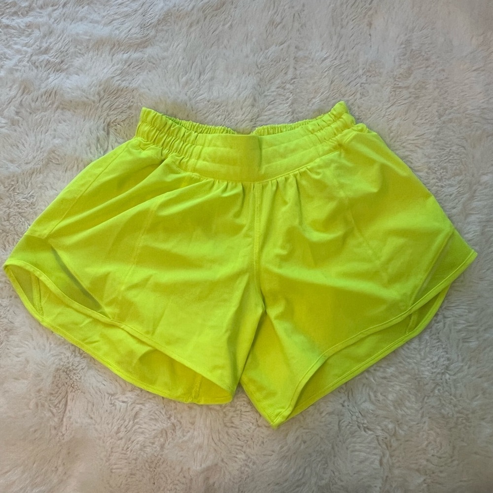 Neon yellow lululemon hotty hot shorts